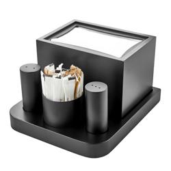 (12 stuks) Menageset - 4-delig - Hoogte:200 - in RVS-standaard - incl. servetdispender, tandenstokerhouder, zout- en peperstrooier - servetten, zout, peper & tandenstokers - zwart