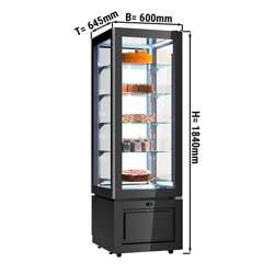 4-Sided Glass Display Fridge - 324L - 600mm - Double glazing - square - black front - with 5 glass shelves - 1 glass door front - Black
