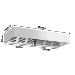 Commercial Wall-Mounted Extractor Hood – 3200mm – with Baffle Filters & Lighting