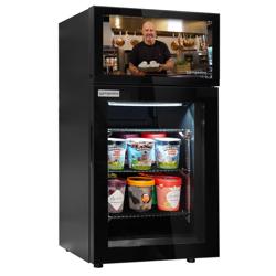 Minibarový mrazák - 460 mm - s 1 skleněnými dveřmi & s vestavěným 19" LCD displejem - černá