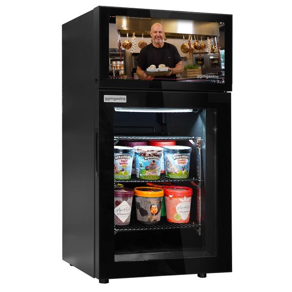 Mini congelatore professionale - 460mm - con 1 porta in vetro & display LCD 19" - Nero