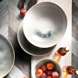 (6 uds) NORDIC - Plato hondo - Porcelana/Steingut - Ø225mm - Verde / Blanco