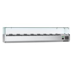 Commercial Countertop Refrigerated GN Topping Rail ECO – 8x GN 1/3 (2/3 compatible) - 1800×395 mm - Square Glass Top