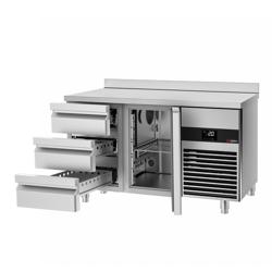 Stół chłodniczy PREMIUM - 1400x700mm - 281L - z 1 drzwiami - z 3 szufladami - z rantem