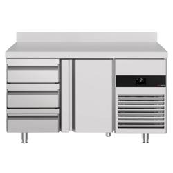 Commercial Counter Fridge PREMIUM - 1400x700mm - with 1 door - 3 drawers - with upstand - capacity 281 litres
