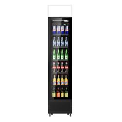 Commercial Upright Glass Door Display Fridge with Illuminated Canopy - 435mm - 145 Litres - with 1 hinged glass door - LED lighting - Black - Temperature range 1 to 10 °C