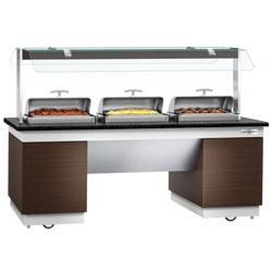 Bufet cald DUBLIN - 2300 mm - cu 3 chafing dish-uri - cu roți