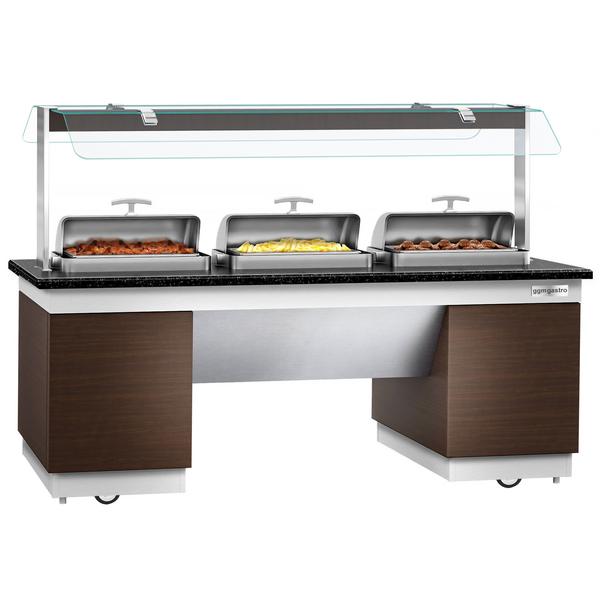 Heated Bain Marie Counter DUBLIN - 2300mm - with Bain Marie Well + Flat Glass Sneeze Guard - on Castors