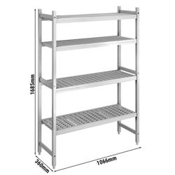 Scaffale in alluminio anodizzato - 1066x1685mm - Profondità: 360mm - con 4 ripiani - Portata: 450kg