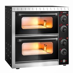 Electric Deck Pizza Oven - Twin Deck - Stone Deck - 4+4 - Ø 20cm (8") - 230V Single Phase - Mechanical Controls - Black - up to 350°C