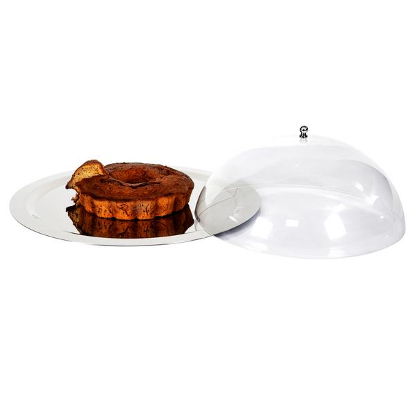 (4 pieces) Round Stainless Steel Serving Tray – Ø500mm - Clear Cloche - Mirror Polished