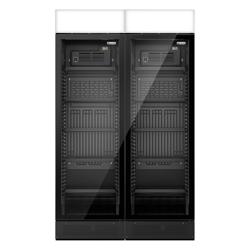 (2 adet) Cam Kapılı İçecek Dolabı - 1190mm - 345L - çerçevesiz cam kapı - 2 Cam Kapılı + ışıklı reklam paneli + LED aydınlatmalı - Dijital ekranlı - sıcaklık göstergeli - Siyah