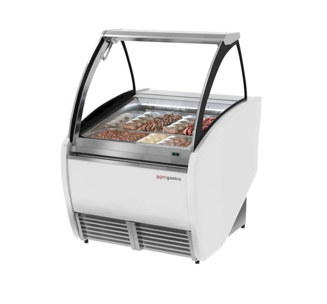 Vetrina Gelato LEO - 1330mm -  Circolazione dell'aria - per 10x contenitori per gelato da 5 litri - Bianco