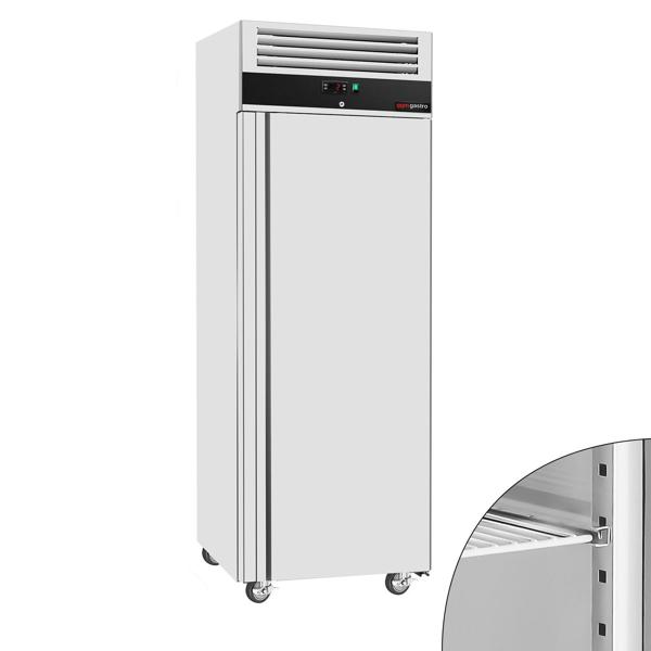 ثلاجة عمودية ستانلس ستيل ECO - 680 mm - 312 L - مع باب واحد - تبريد هوائي، قفل، أبواب ذاتية الإغلاق، عجلات