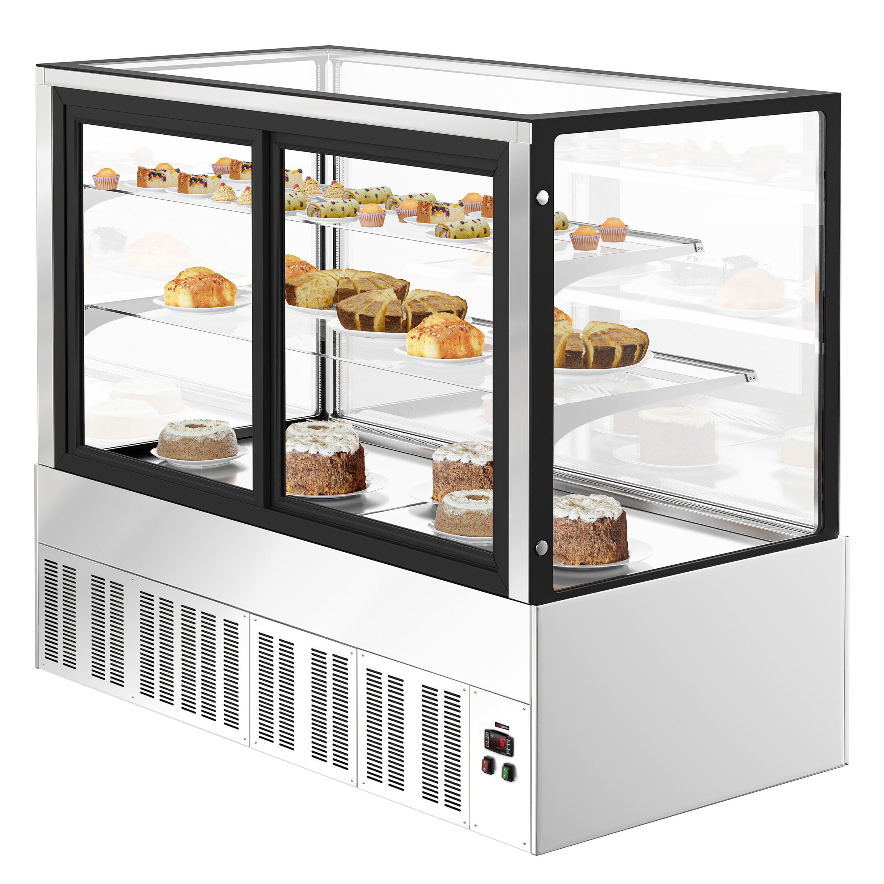 Vitrine à pâtisserie réfrigérée - 598L - 1500mm - Double vitrage - avec 2 étagères en verre - portes coulissantes vitrées arrière