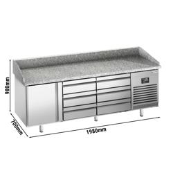 Balcão de pizza refrigerado PREMIUM PLUS - 1980x700mm - com tampo em granito - com 1 portas e 6 gavetas