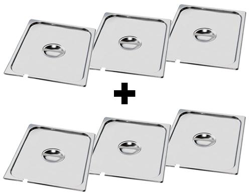 (6 db) Rozsdamentes acél GN 2/3 fedő - kanálkivágással - Magasság: 7 mm - 353x325 mm
