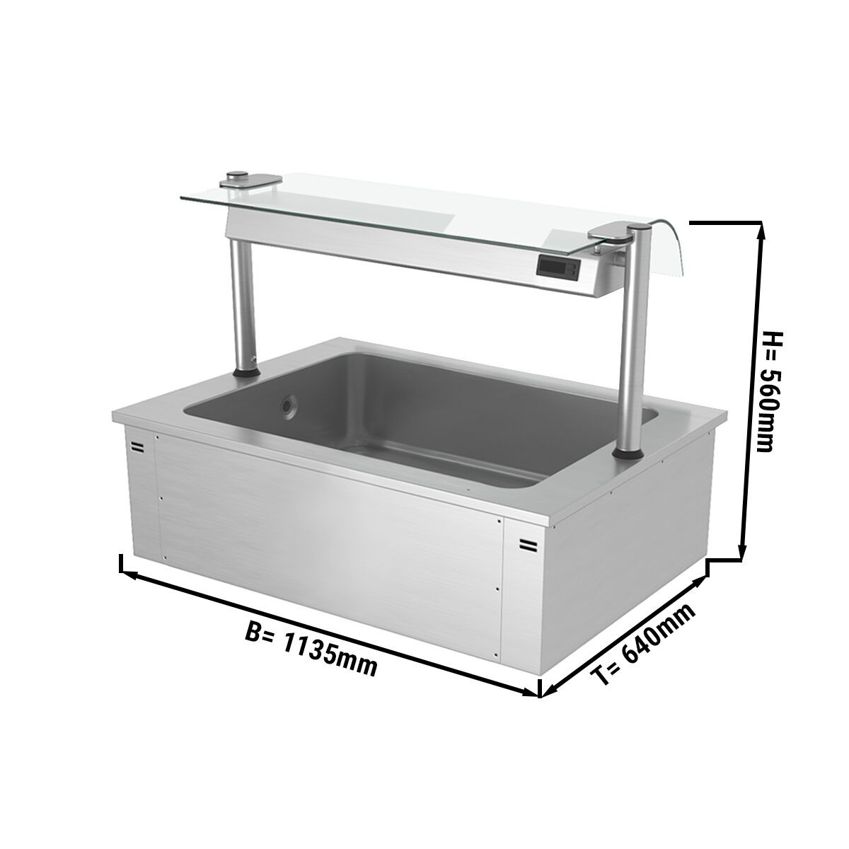 Cuve réfrigérée encastrable - 1135mm - 3x GN 1/1 - 130L - avec pare-haleine en verre