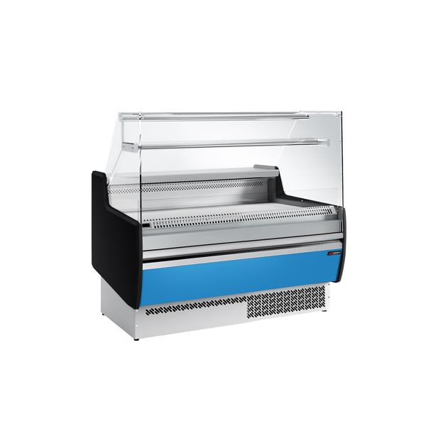 Banco gastronomia professionale - 1310x953mm - Ventilata - Vetro dritto - con 1 ripiano - Pannello frontale Hellblau