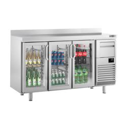 Commercial Back Bar Bottle Cooler PREMIUM PLUS - 1960x600x1150mm - 520L - with 3 Hinged Glass Doors, upstand & knock box for coffee - Stainless Steel