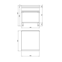 قاعدة محايدة - 800mm - مع درج - 800x900x920mm | ارتفاع العمل: 900 mm - ستانلس ستيل AISI 304 | قواعد مفتوحة | أقدام ستانلس ستيل قابلة للتعديل - متوافق مع سلسلة Paolo 900