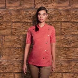 KARLOWSKY | Chaqueta de cocina de manga corta para mujer estilo vaquero - Rojo Vintage - Talla: 40