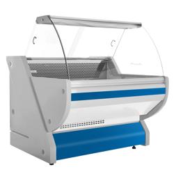 Koeltoonbank Tuva - 990x1150mm - 250 liter - kleur blauw - achterzijde 2 schuifdeuren - gebogen ruit - granitén werkblad