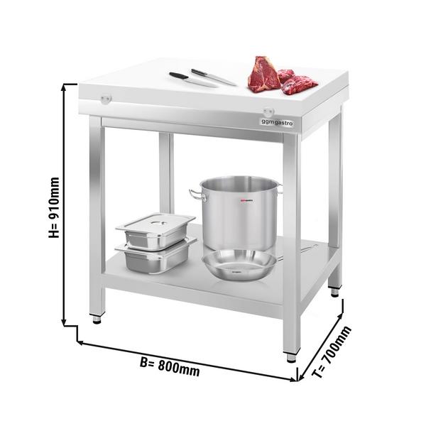 Mesa de Trabalho em Aço Inox, PREMIUM - 0,8 m - Bancada de trabalho com 60 mm de Espessura (Branco)