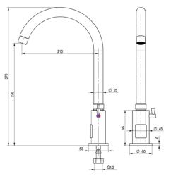 Rubinetto Miscelatore Monoforo Monocomando PREMIUM - per lavello - con infrarosso touchless, bocca alta girevole & regolazione temperatura integrata - 210mm
