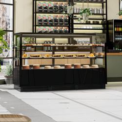 Vitrine à pâtisserie réfrigérée - 782L - 2000mm - Double vitrage - avec 2 étagères en verre - portes coulissantes vitrées arrière - Noir