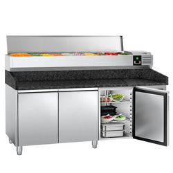 Rashladni pult za pripremu pizze PREMIUM - 2000x800 mm - sa 3 vrata - uklj. Rashladna nadograđena vitrina - 9x GN 1/3