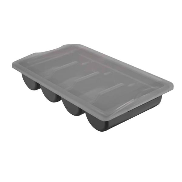 Evőeszköztartó tálca - 4 rekeszes - 537x301x120 mm - polipropilén (PP) - fekete - fedéllel
