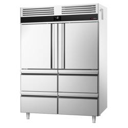 Vrieskast RVS PREMIUM - GN 2/1 - 1400liter - tot -20°C tot -10°C - met 2 halve deuren & 4 laden - geforceerde koeling, LED‑verlichting & automatische ontdooiing