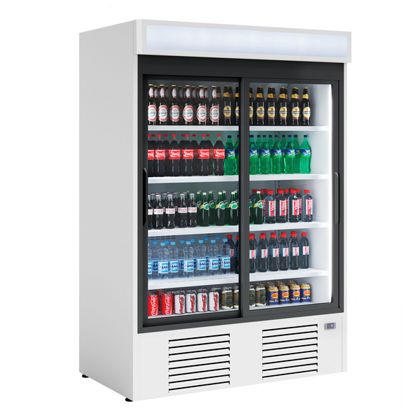 Drankenkoelkast - 1300 liter - met 2 glazen schuifdeuren & Reclamedisplay