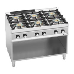 Gas Hob - 60kW - 6 burners - with open base shelf - Heavy Duty - High-Output Model