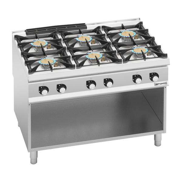 Gas Hob - 60kW - 6 burners - with open base shelf - Heavy Duty - High-Output Model