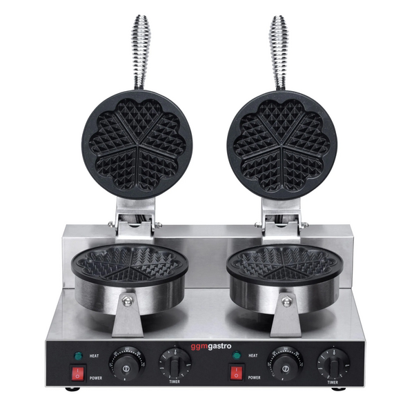 Ferro para waffles com 2 placas para assar (duplo) - formato de coração