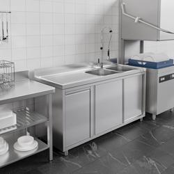 Commercial sink cabinet - 1600 x 700 mm - With waste bins and 2 sinks (right)