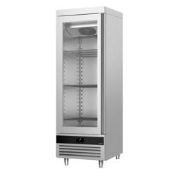 Armoire réfrigérée vitrée positive en acier inoxydable (AISI 430) PREMIUM - GN 2/1 - 600 L - avec 1 porte vitrée & 4 glissières & 4 grilles