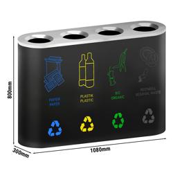 Sistema di separazione dei rifiuti - 4 scomparti, 35 litri ciascuno - Nero