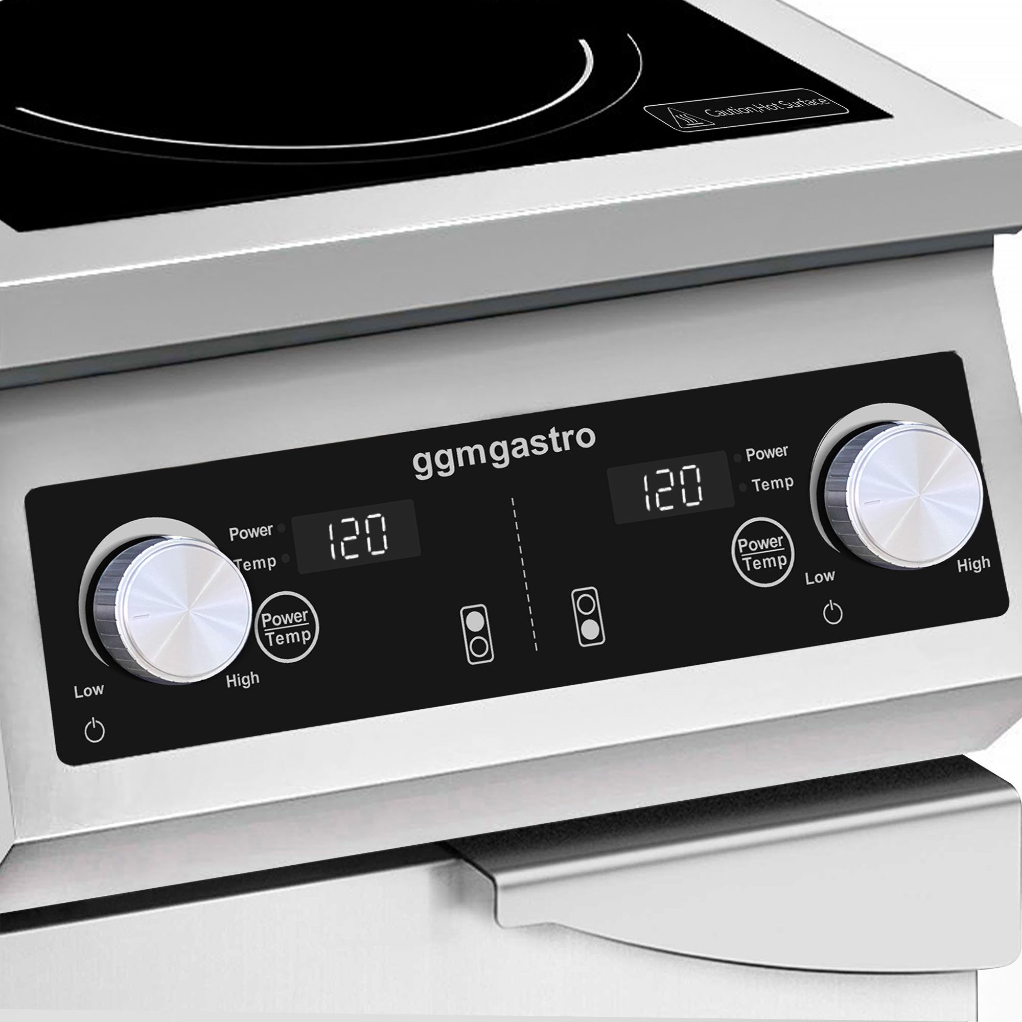 Fourneau à induction - 10kW - 2 foyers - sur soubassement 1 porte