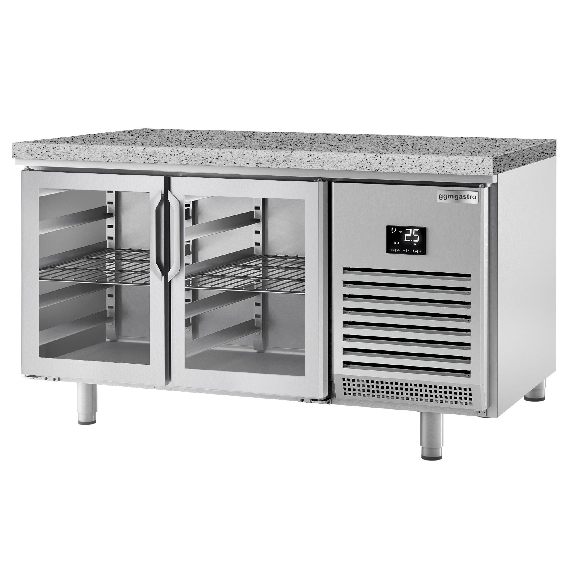 Table réfrigérée de boulangerie PREMIUM PLUS - 1618x800 mm - 2 portes vitrées & plan de travail en granit