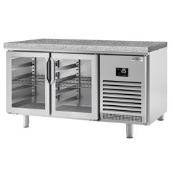Pékárú hűtőasztal PREMIUM PLUS - 1618x800 mm - 420 liter - ventilációs - 2 üvegajtóval - gránit munkalap