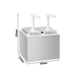 Dispensador de molhos - 2x 2L - aço inoxidável 18/8 - 255x215x325mm - doseamento regulável - com recipiente - incl. suporte para dispensador de molho