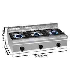 Cucina a gas professionale - LORENZO 600 - 3-pz - 1200x600x420mm - 31,0 kW - 3 fuochi - da banco - alta potenza
