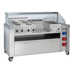 Station de cuisson mobile - 1600x850mm - Hauteur : 1170mm - incl. Réchaud vitrocéramique 4 zones & Bain-marie