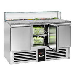 Saladette PREMIUM - 1368mm - 3 deuren - met glazen opzetstuk voor 8x GN 1/6