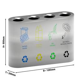 Pattumiera per raccolta differenziata - 4 scomparti da 35 litri ciascuno - Acciaio inox