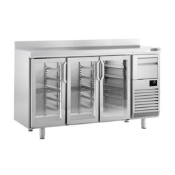 Barový chladicí stůl PREMIUM PLUS - Barkühltische Glas - 1960x600 mm - 520 l - se 3 skleněnými dveřmi, zadním lemem & vyklepávačem na kávu