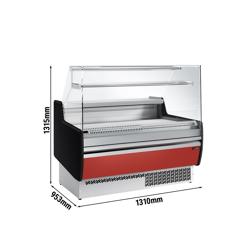 Comptoir vitrine réfrigérée - 1310x953mm - 2 portes - 1 étagère - +0/+6°C - Façade rouge (RAL3003)